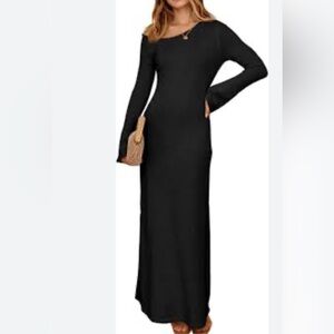 Minimalist Black Maxi Dress Long Slight Bell Sleeve NWT Large